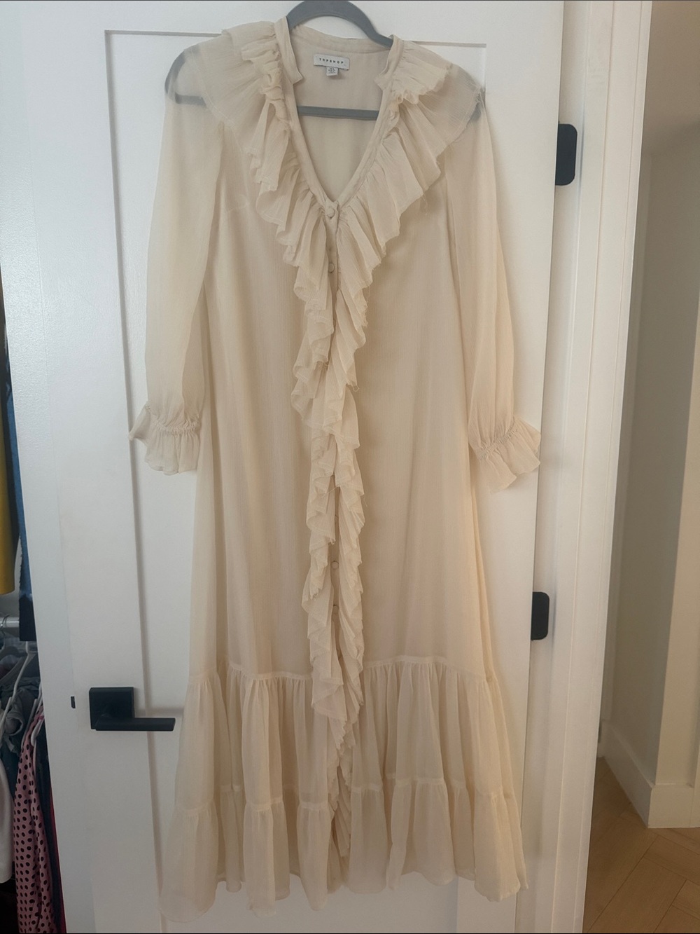 Topshop Cream Ruffle Maxi Dress